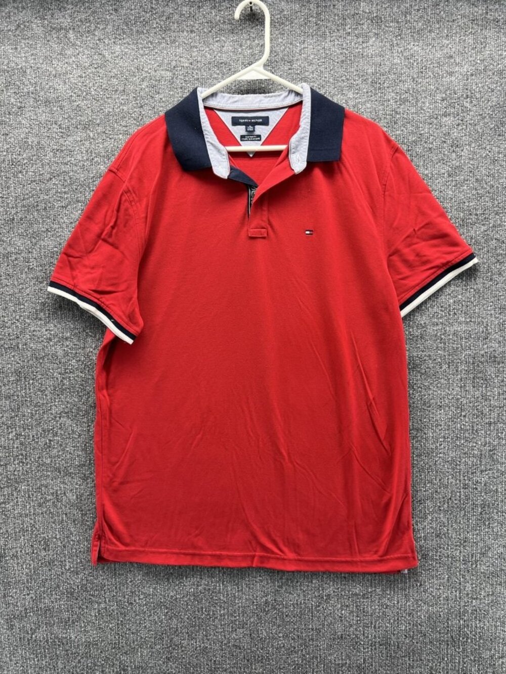 Tommy Hilfiger Polo Shirt Mens XL Red Custom Fit Logo Collar Short Sleeve Cotton